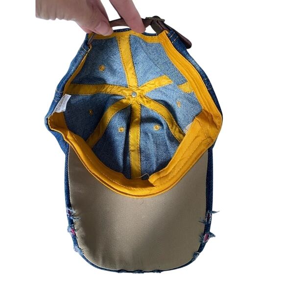 Patriotic USA Embellished Rhinestone Bead Distressed Raw Denim Baseball Cap Hat - Picture 6 of 9